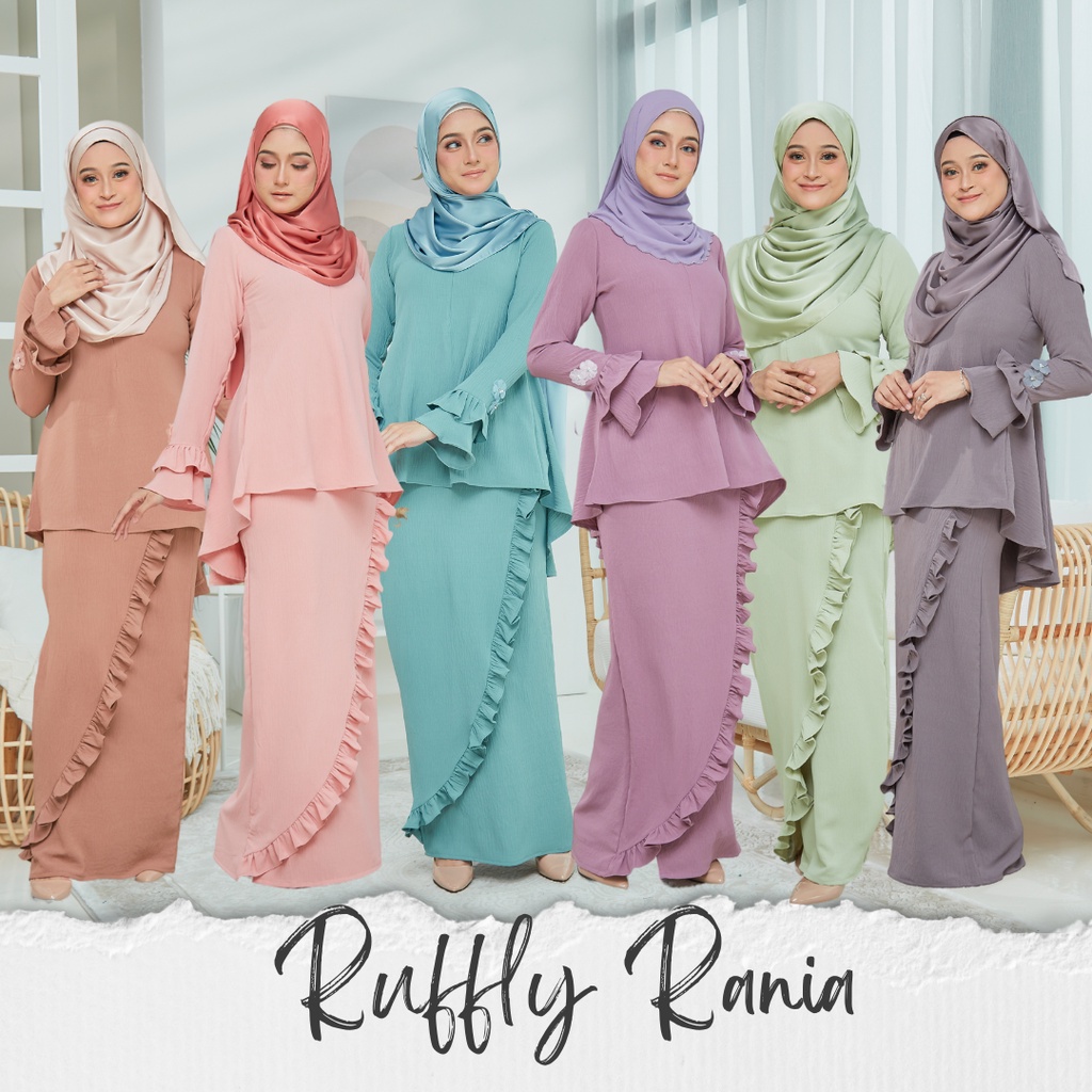 Ruffly Rania Modern Kurung Hazelnut Brown with ruffle and flower ...