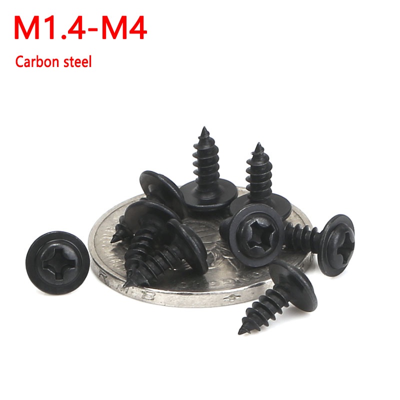 Assortment Of Black Steel Phillips Pan Head Self-Tapping Screws - M2, M2.3, M2.5, M3, M4 Sizes