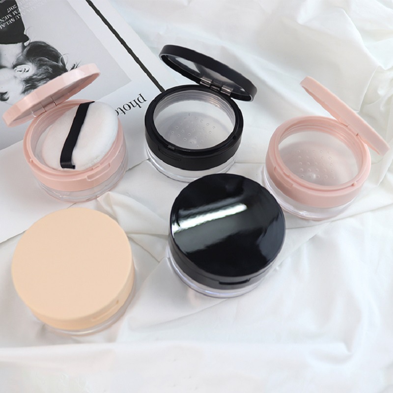 Portable Plastic Powder Box Handheld Empty Loose Powder Pot With Sieve Cosmetic Travel Makeup