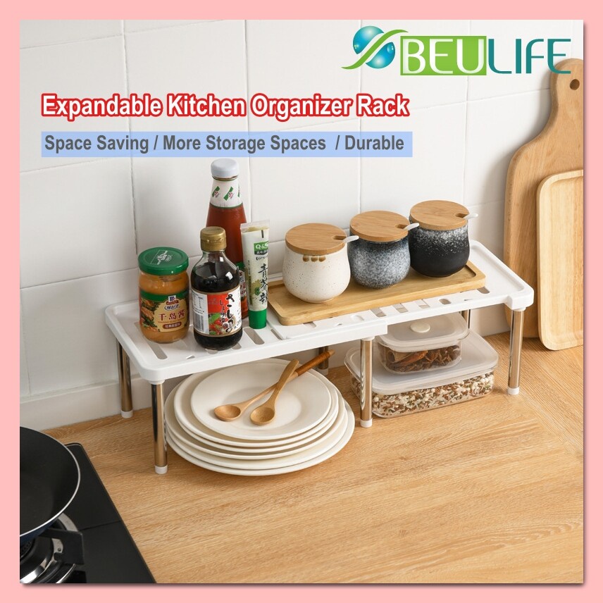 BEULIFE Kitchen Cabinet Expandable 2 Storey Layer Storage Organizer ...