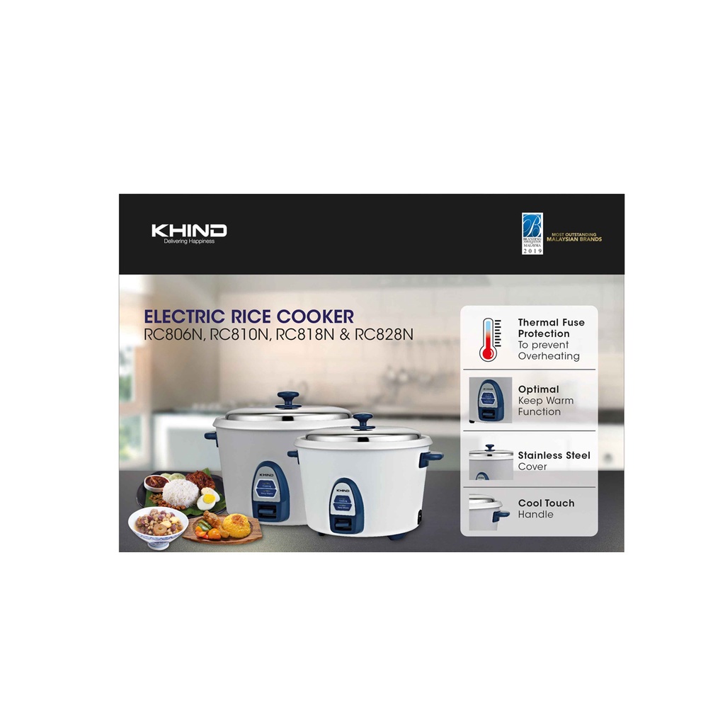 Khind Rice Cooker Mini 0.6L with Stainless Steel cover RC806N [2 Years