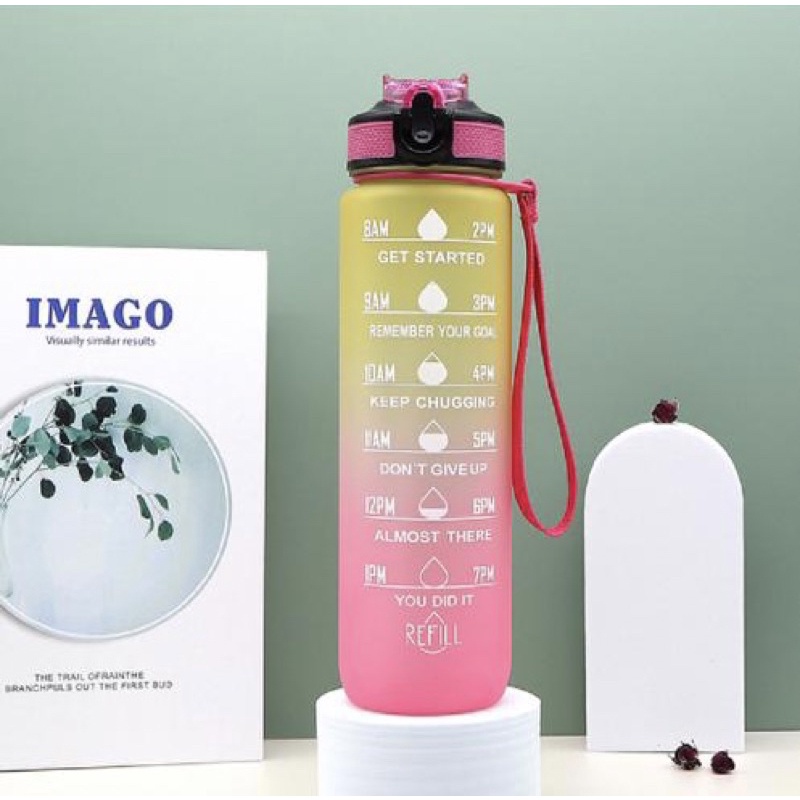 Ocean_Motivational Time Marked Water Bottle 1000ml(Free 2D Sticker ...