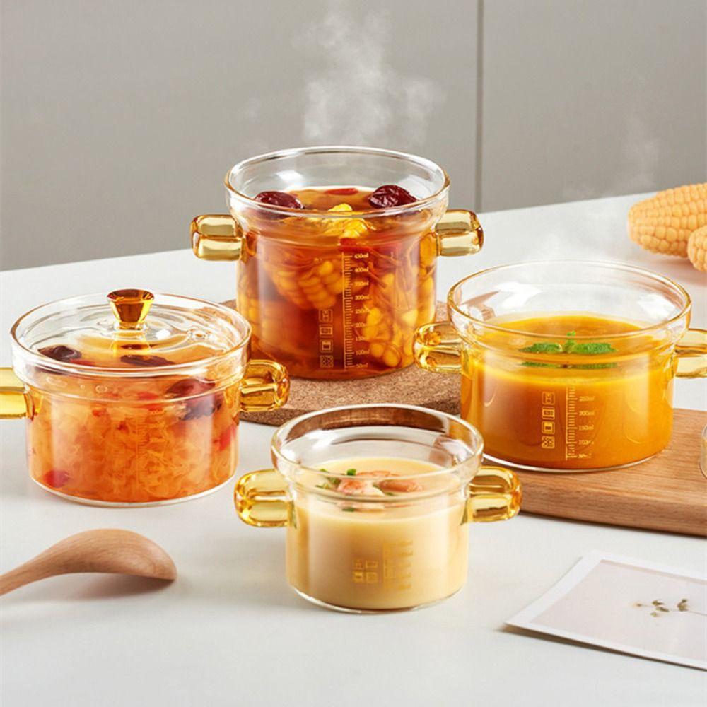 1pc 150/300/450ML Transparent Glass Stockpot Binaural Soup Pot