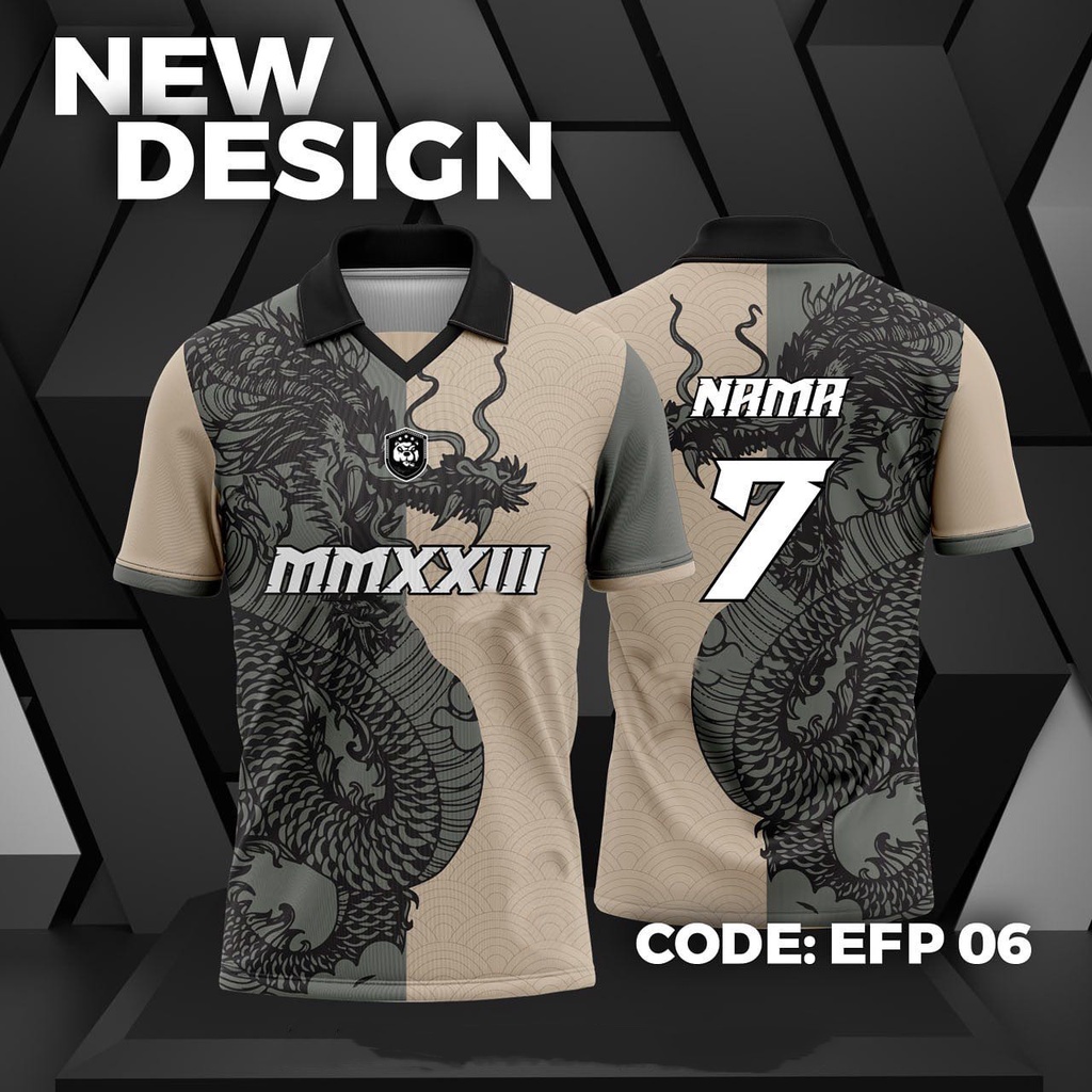 Men Retro Collar Jersey Murah Viral Dragon Design Custom Name and ...