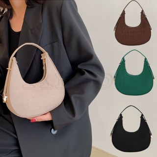 Solid Color Retro Crescent Bag, Casual Simple Felt Hobo Bag