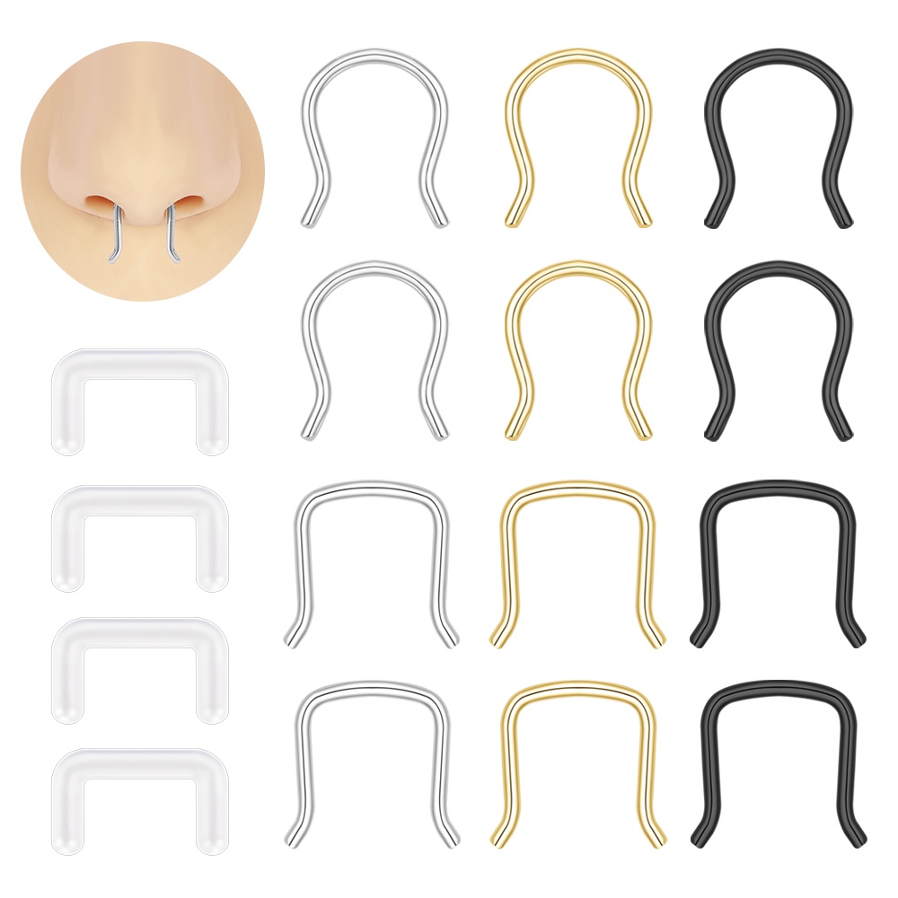 12pcs 14G/16G/20G Stainless Steel UShaped Nose Septum Hanger Retainer