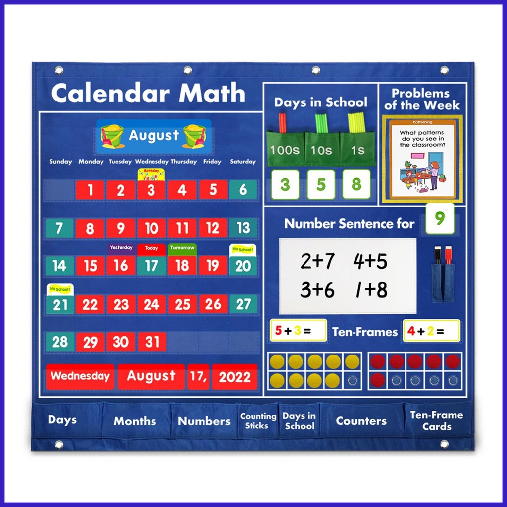 Pocket Calendar For Classroom Educational Math Chart Calendar Colorful