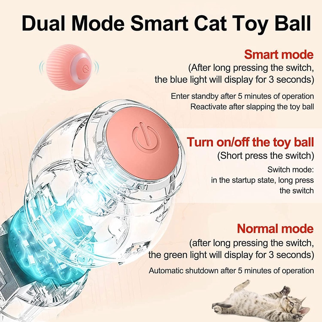 Interactive Cat Toy Ball Electric 360° Self-Rotating USB Rechargeable ...