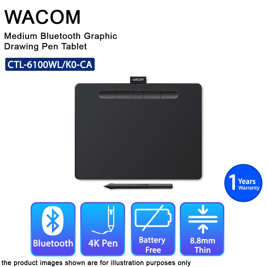 Intuos Medium Bluetooth Graphic Drawing Pen Tablet CTL6100WL