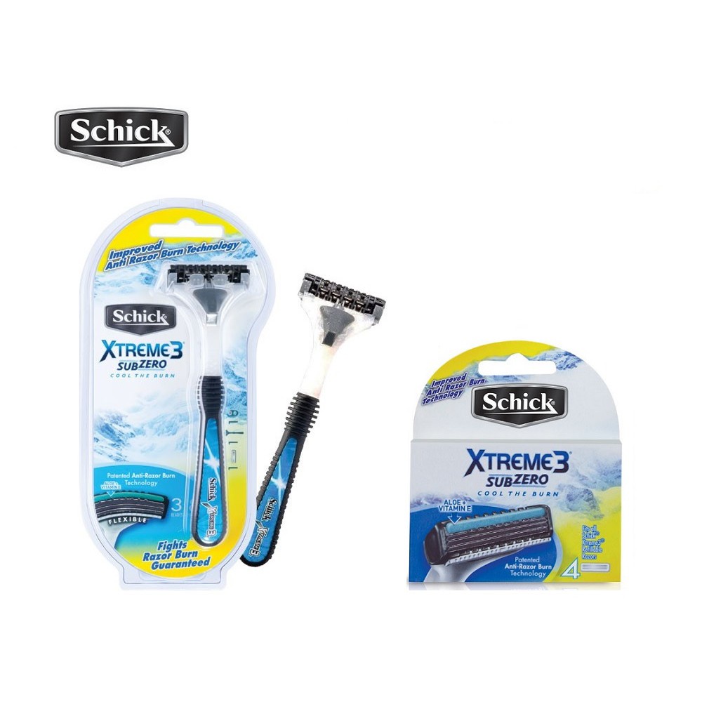 (COOL THE BURN) EW Schick Xtreme 3 Sub Zero Razor Kit Refill Blade Men
