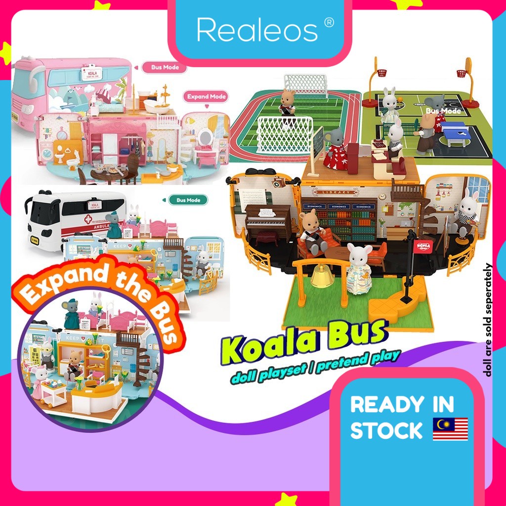 Realeos School Bus Caravan Doctor Koala Town Diaries Kids Girl Doll ...