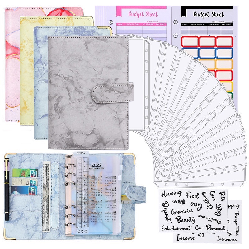 Cash Planner A6 Leather PU marble Binder Cover Loose Leaf Ring Cover ...