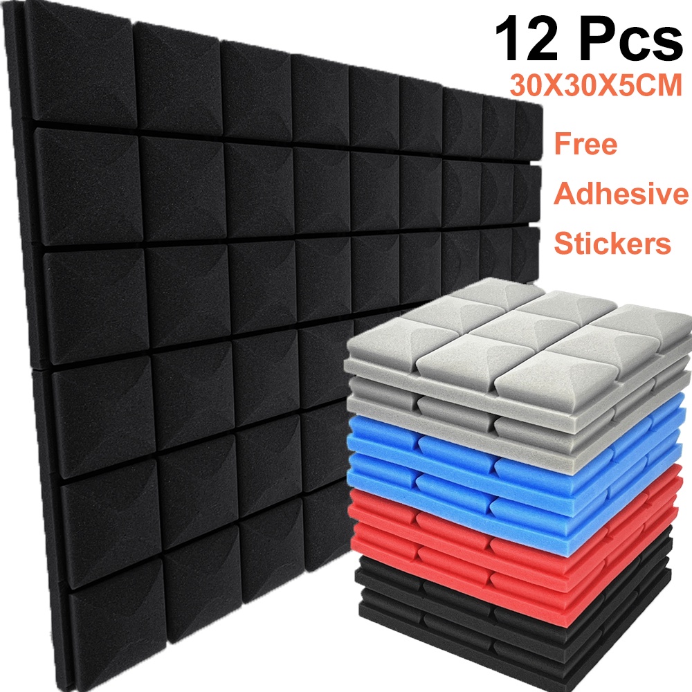 12Pcs Studio Acoustic Foam Panels Sound Absorption Sponge Drum KTV Room ...