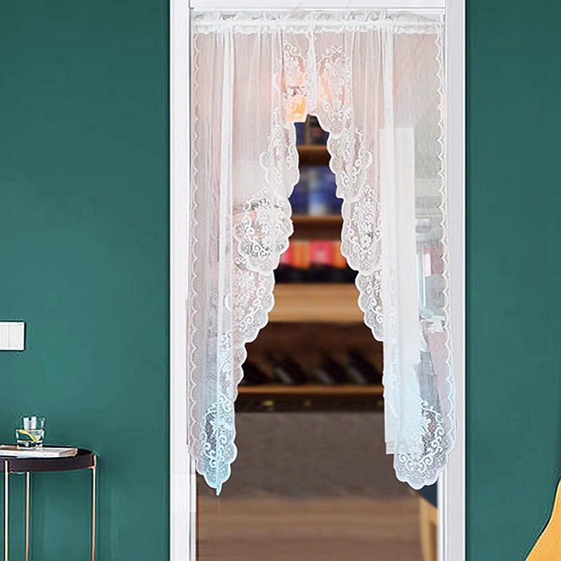 White Herringbone Semi Sheer Lace Kitchen Cafe Curtain Panels - Rod ...