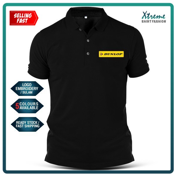 Polo T Shirt Tyre Dunlop Sulam Tayar F1 Casual Car Performance 