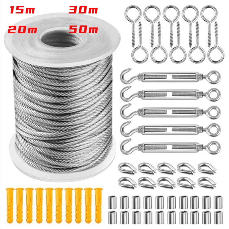 15M/20M/30M/50m Garden Wire Cable Railing Kit Heavy Eyeliner Unit ...