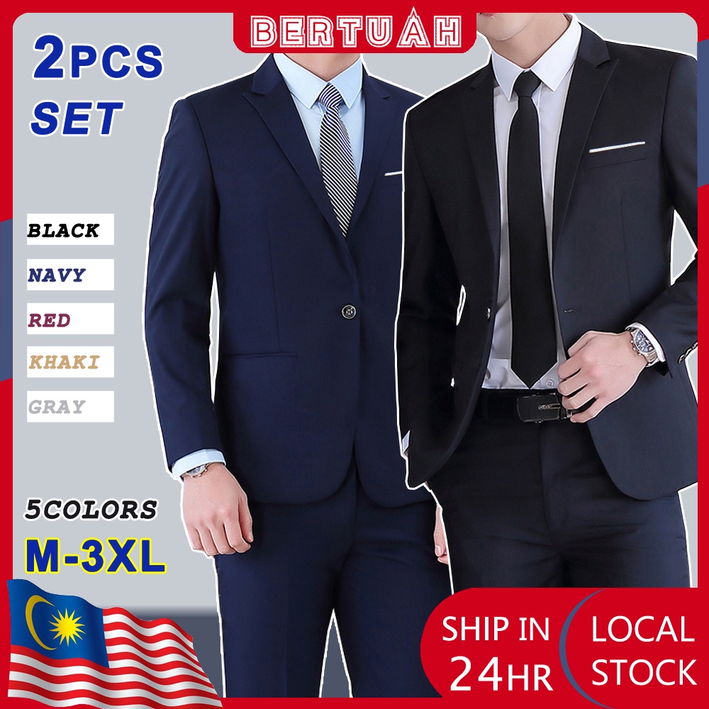 Men Suit Set Slim Fit Formal Business Outerwear Blazer Set Men Groom