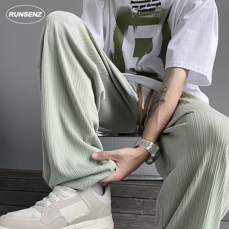 Summer Thin Cool Ice Silk Pants Men Simple Plain Jogger Pants Loose ...