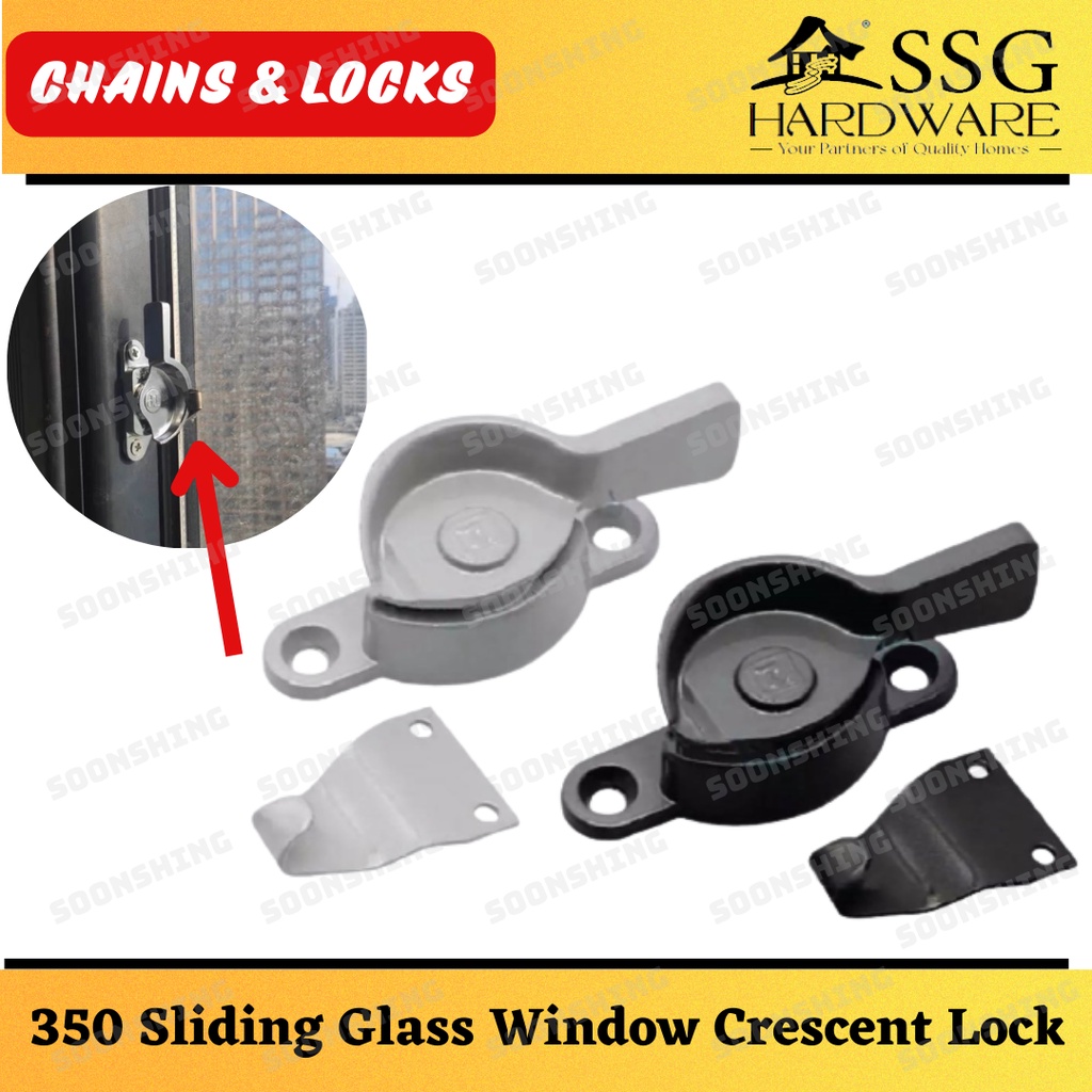 350 Sliding Glass Window Crescent Lock (Silver, MB) Sliding Window Lock