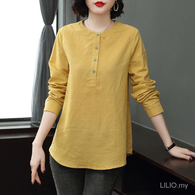  Women's Cotton Linen Tops for Leggings,Long Sleeve