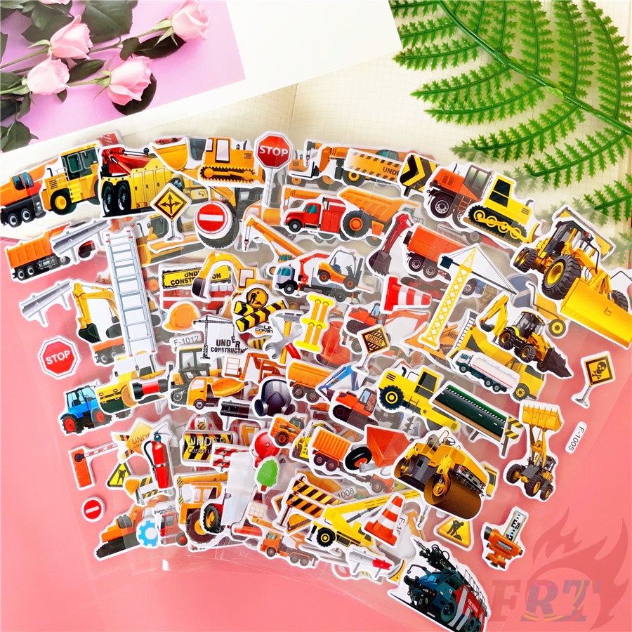 12Sheets/set Engineering Vehicle Series 01 DIY Rewards Sticker Cartoon ...