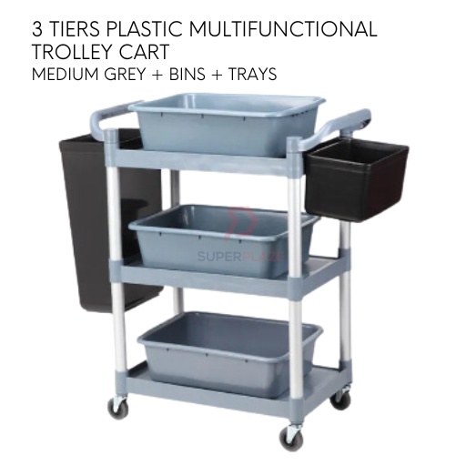 Medium Grey Plus Bins Plus Trays 3 Tiers Plastic Multifunctional Food ...