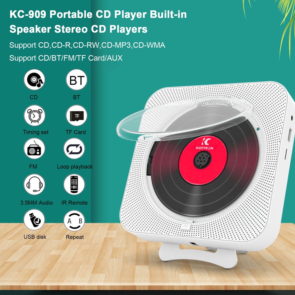 Portable CD Player Bluetooth Wall Mountable CD Music Player With IR Remote Control Wall CD