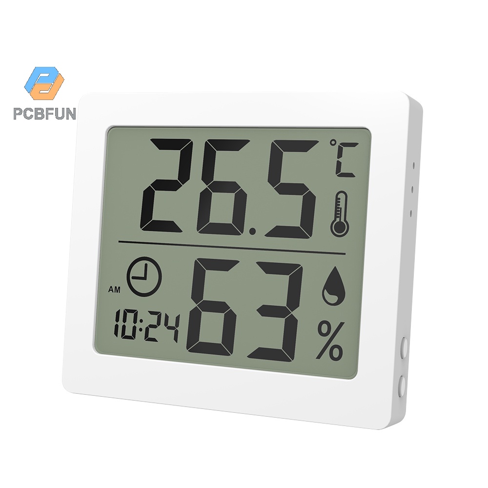 Pcbfun Digital Thermometer Hygrometer With Time Display Temperature And Humidity Meter Shopee