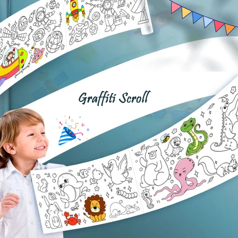 Graffiti Scroll Kids Long Roll Drawing Paper Children's Diy Sticky ...
