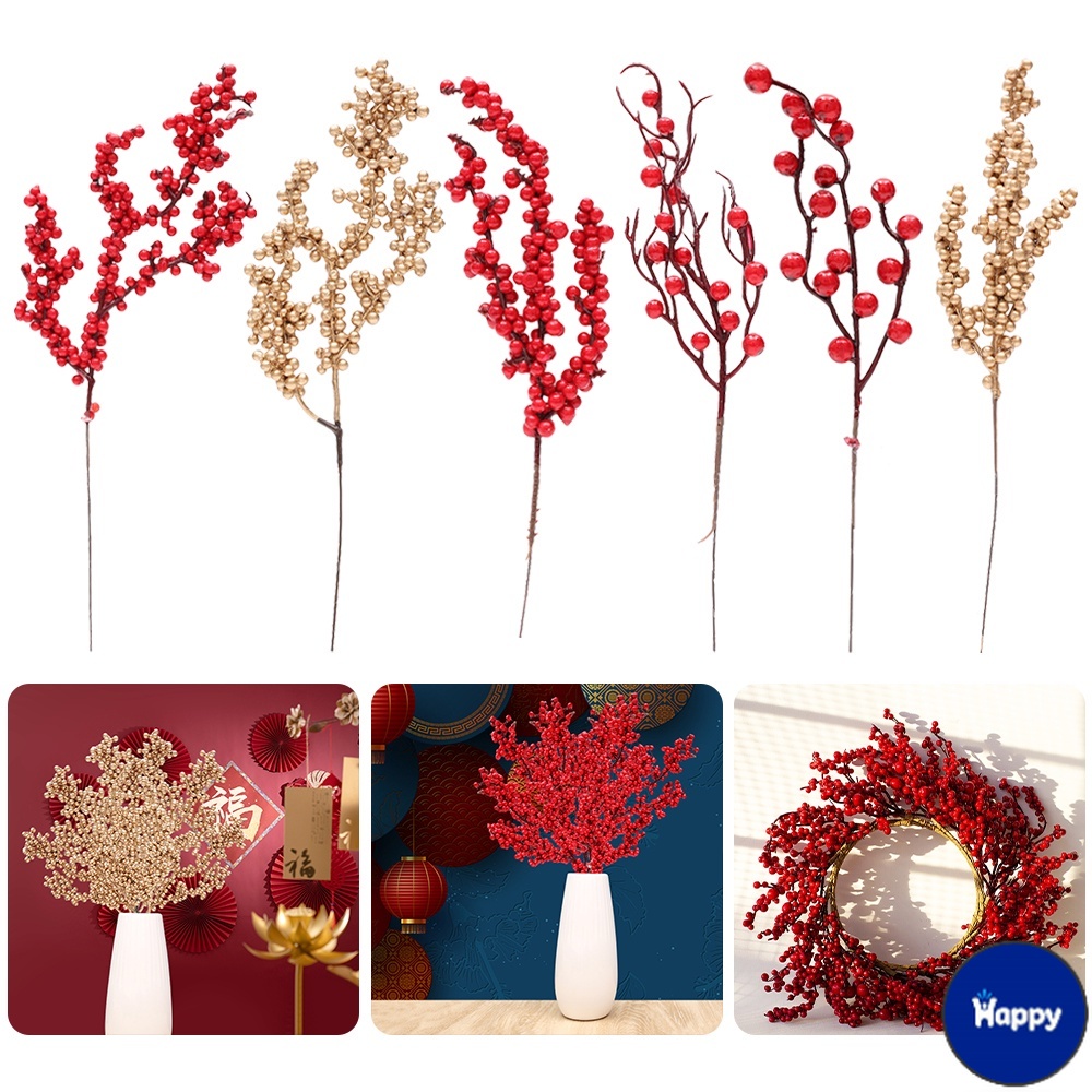 HS Chinese New Year Artificial Berry Bunches/ Plastic Fake Flowers Ornaments / Simulation Red