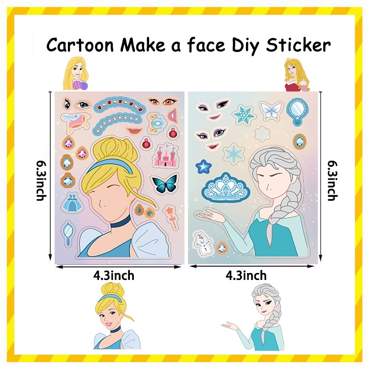 8 Sheets Princess Change Face Make a Face Stickers For Luggage Phone ...