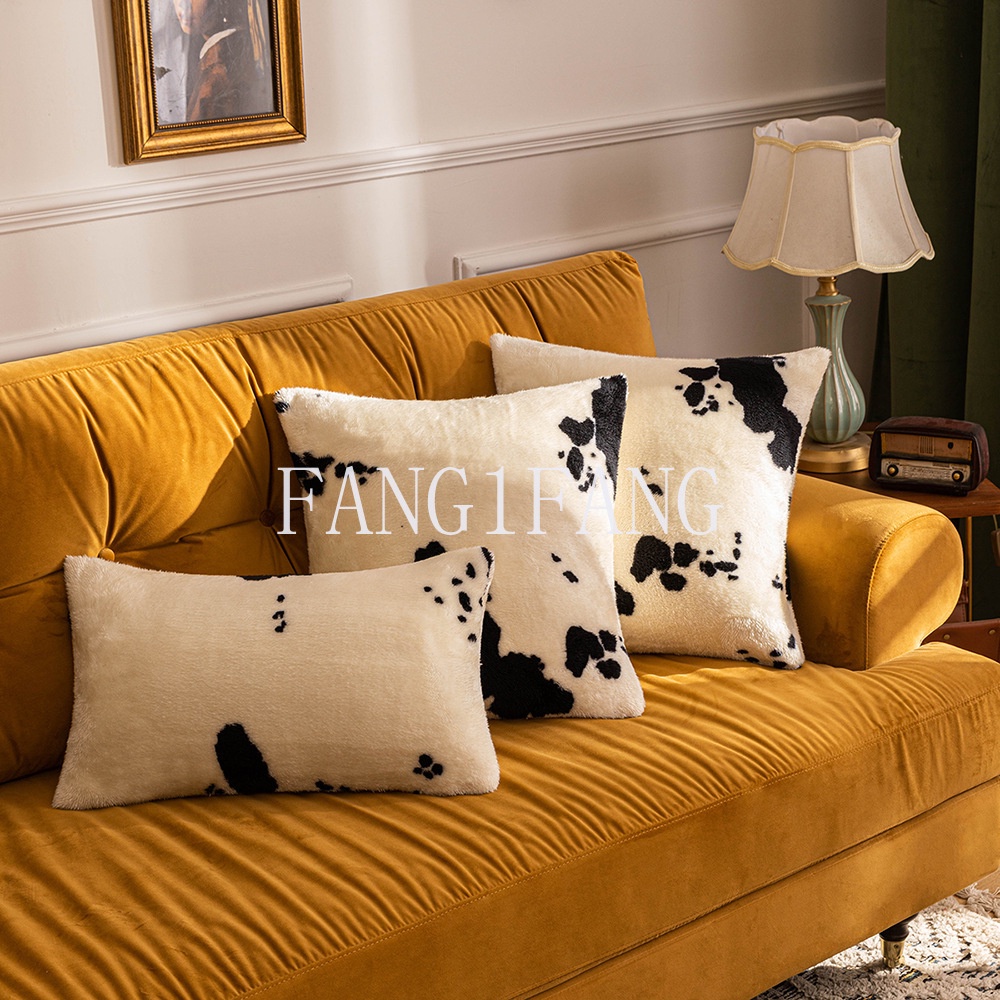 Luxury Faux Fur Throw Pillow Covers Cowhide Decorative Soft Fluffy ...