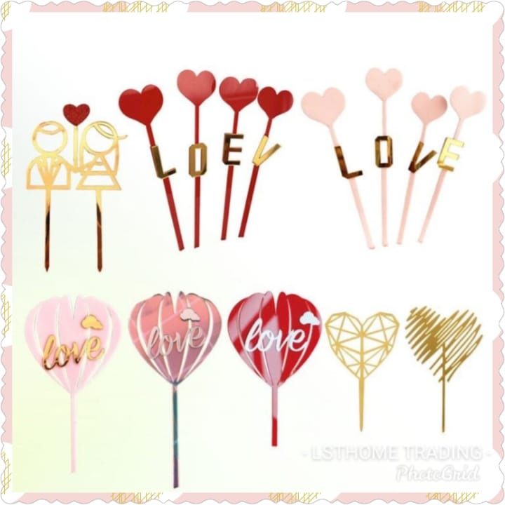 New Wedding Acrylic Cake Topper Pink Red Love Acrylic Cupcake Topper ...