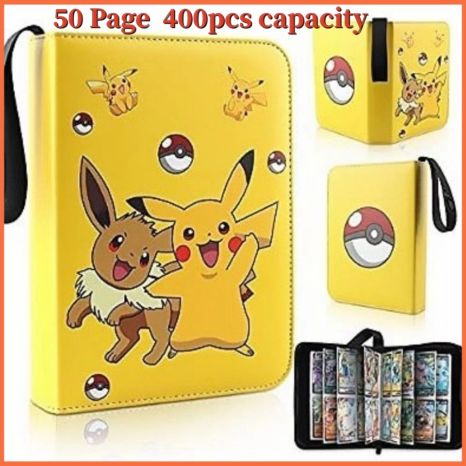 Hold 400pcs Pokemon Cards Album Anime Game Binder Card Holder Zipper