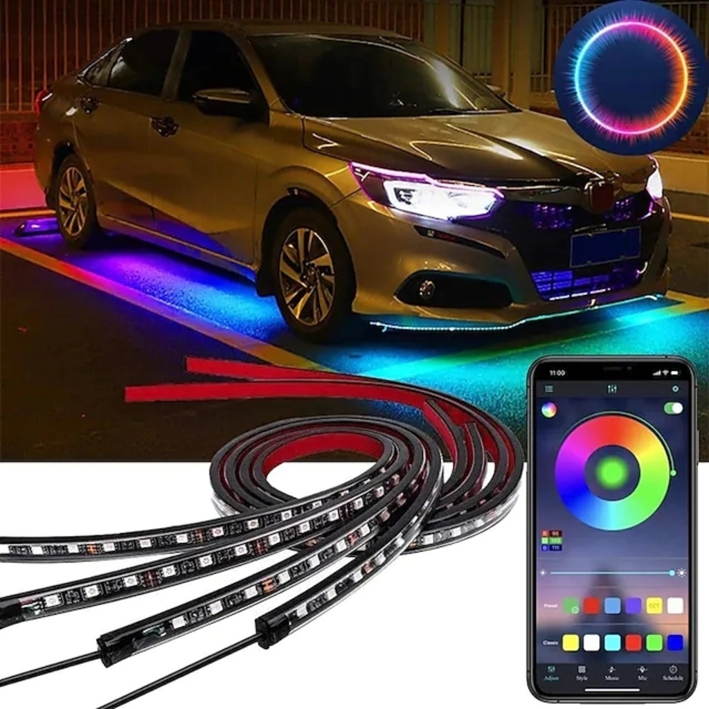 4pcs 100W Car Underglow Light Flexible Strip LED Underbody Lights APP Control Shopee Malaysia