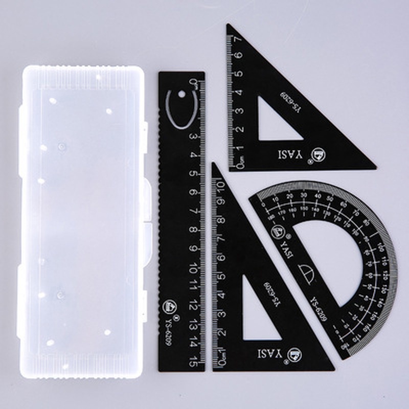 4Pcs/Set Geometry Sets Metal Ruler Triangle Ruler Protractor with Box ...