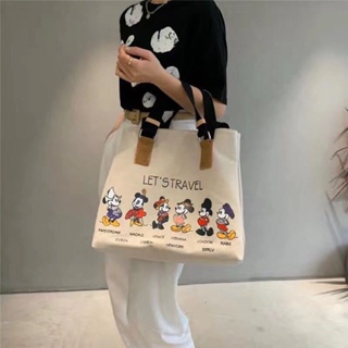 Disney Mickey Mouse Doll Canvas Solid Color One-shoulder Diagonal Bag  Fashion Trend Large-capacity Travel Leisure Handbag