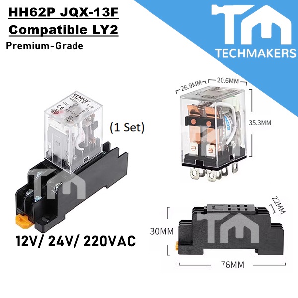 Relay HH62P JQX-13F 10A (Replace LY2N / LY2N) 12V/24V/220VAC Premium Grade Transparent Shell Module LED Indicator DIY