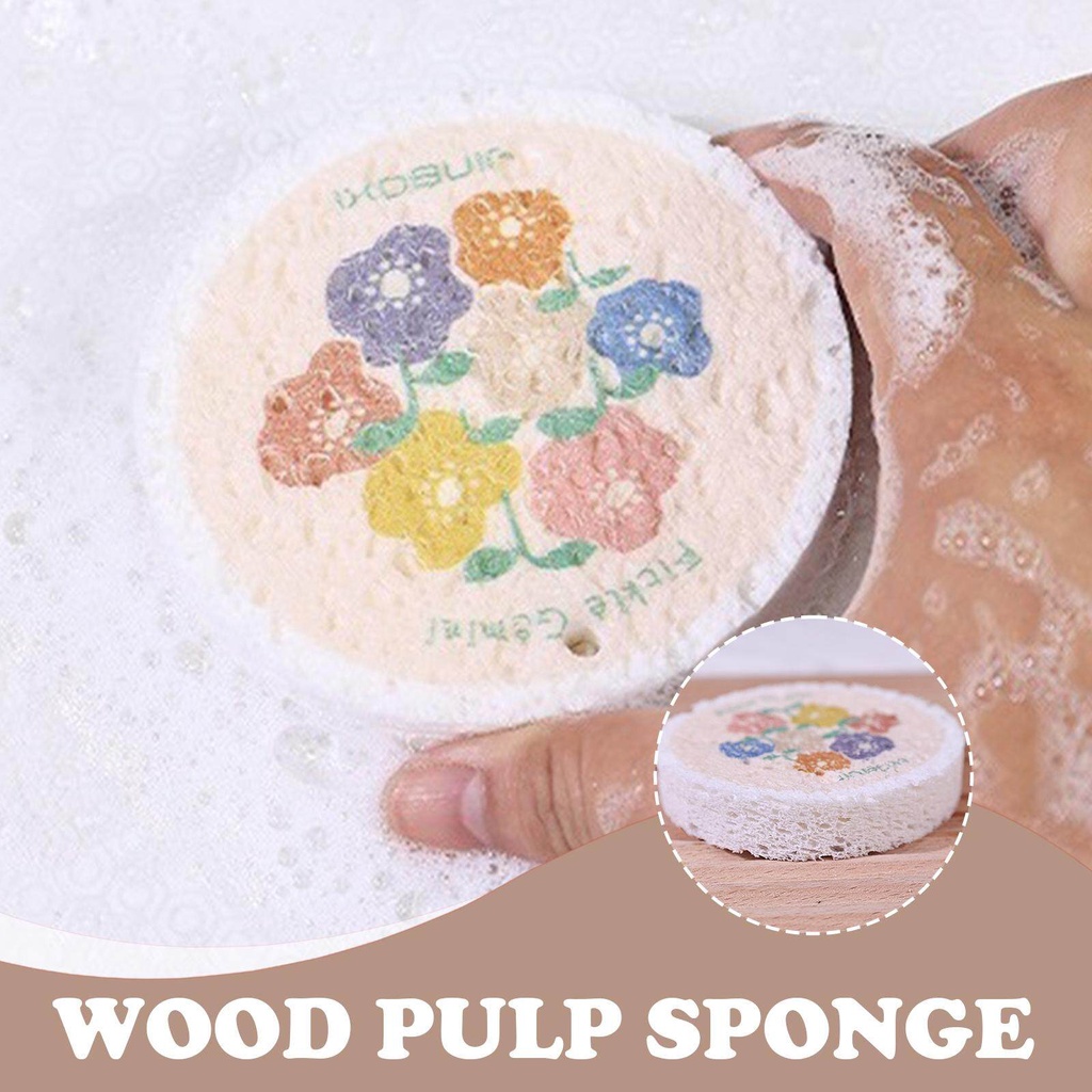 1Pcs Dishwashing Cleaning Sponge Flower Print Wood Pulp Dish Cloth Pot