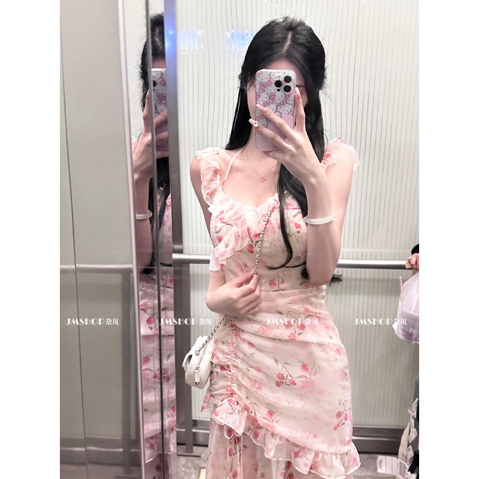 39-62kg S-L】Sweet floral halter dress 超仙甜辣纯欲风小众设计感碎