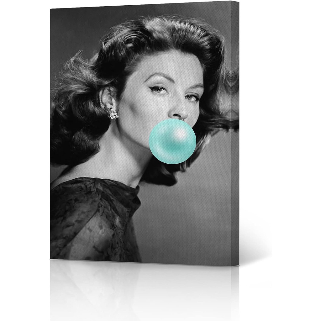 Suzy Parker Teal Blue Bubble Gum Chewing Gum Black And White Portrait