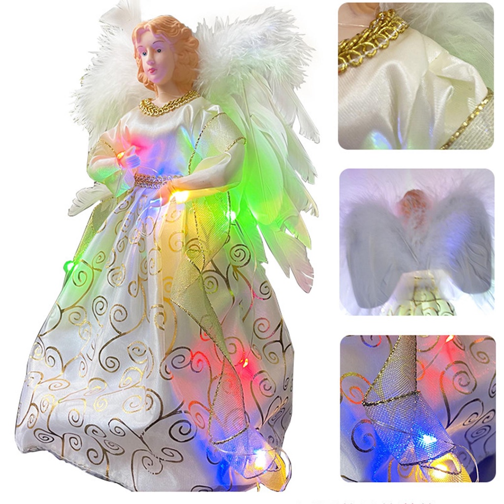 CHIBEL Angel Tree Topper Light up Angel Christmas Tree Toppers Angel Figurine Treetop
