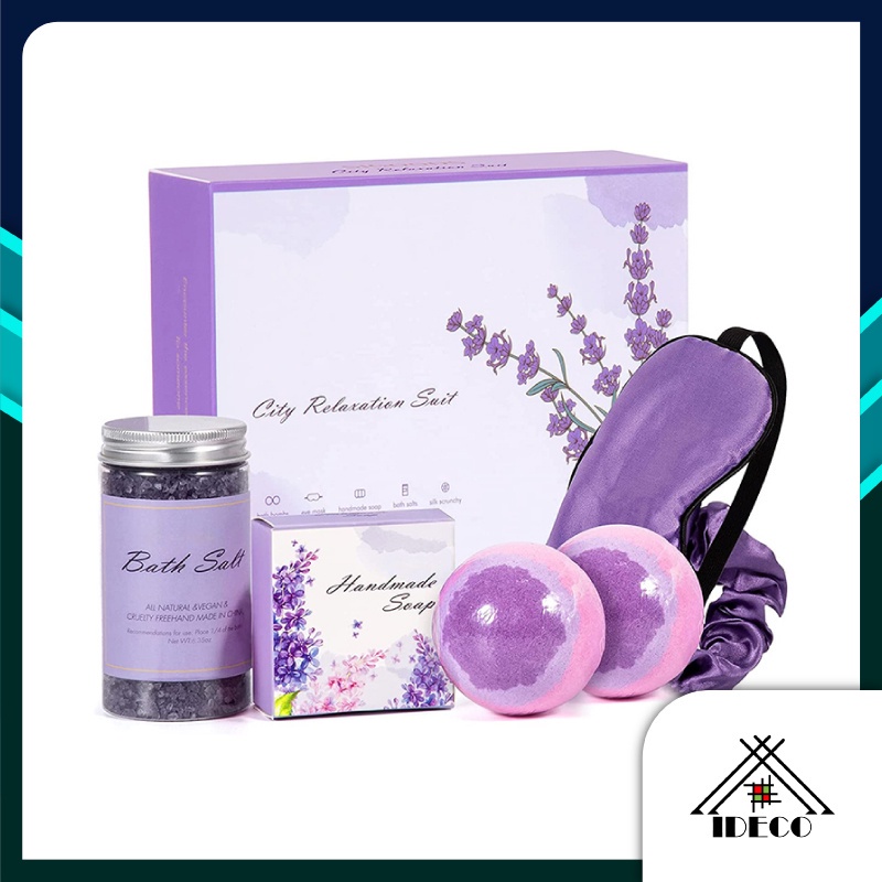 iDECO City Relaxation Suit Lavender Bath Bombs Bath Salt Set Natural