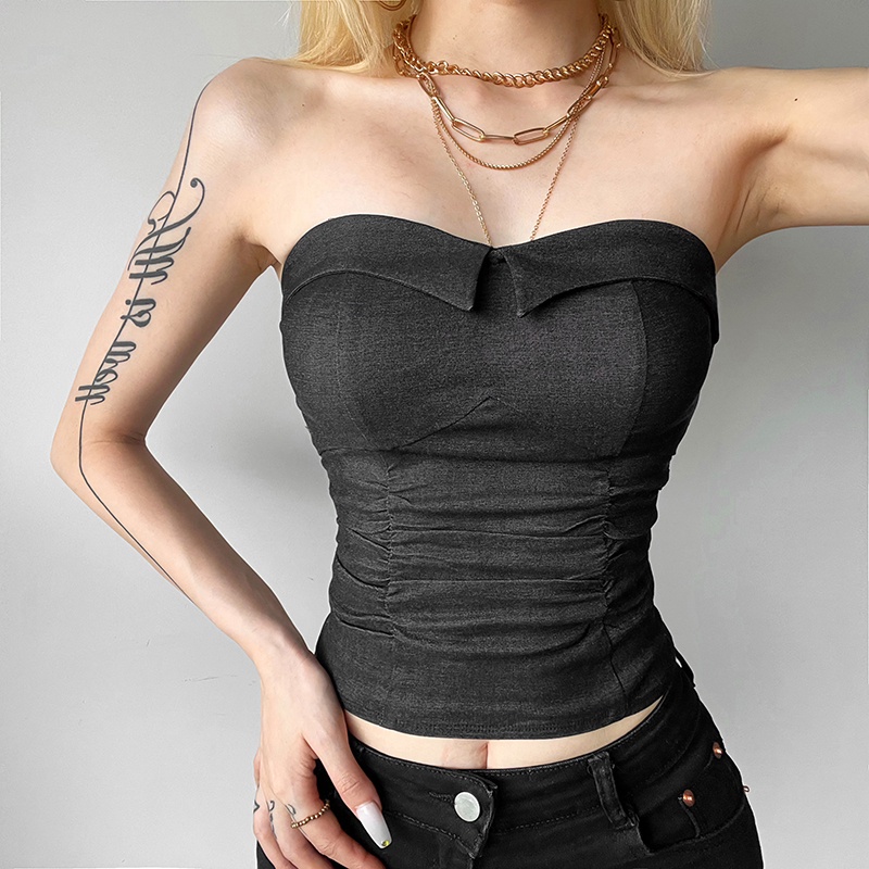Klalien Simple Plain Strapless Tube Tops Fashion Sexy Womens Slim Fit ...
