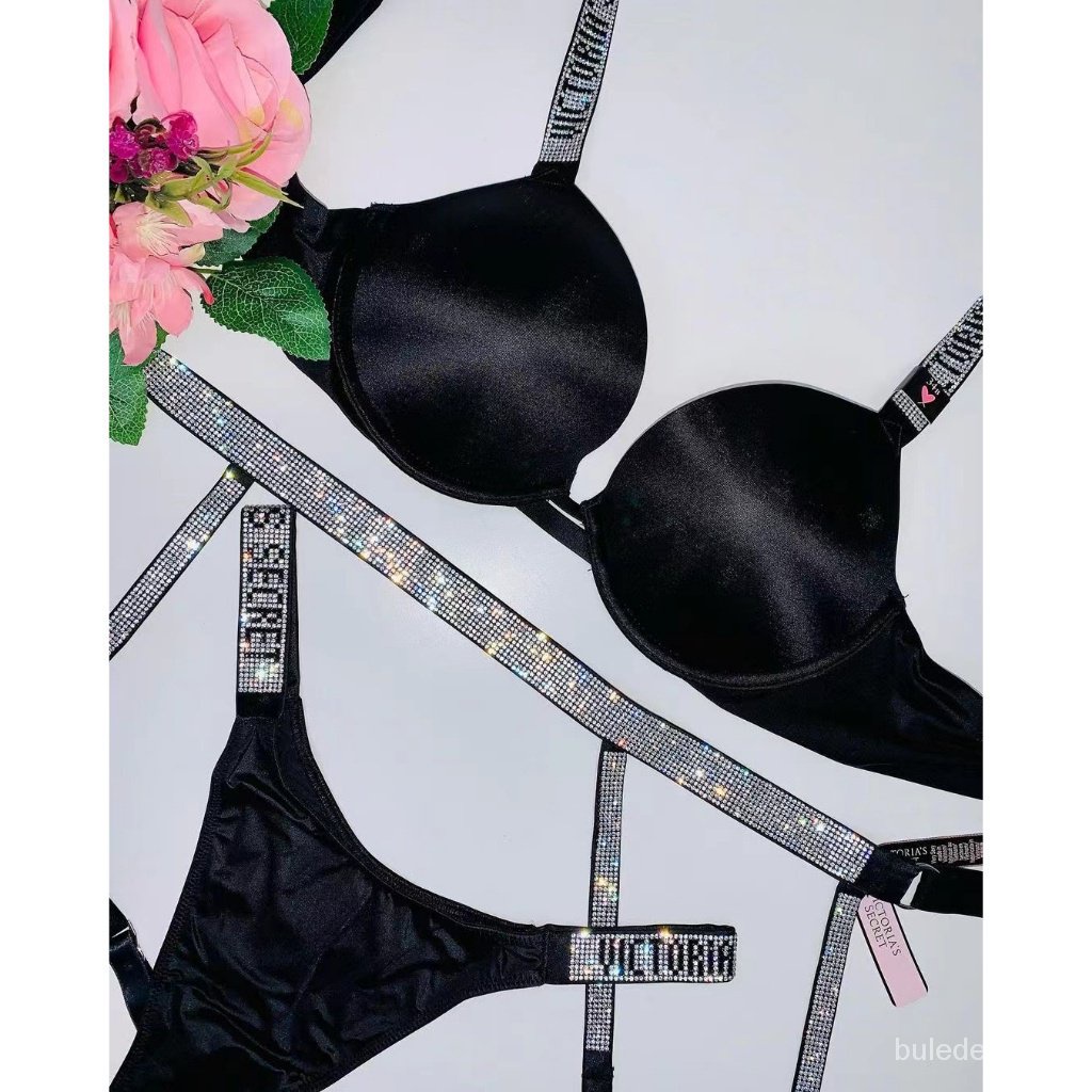 VICTORIA'S SECRET Letter bra and panty set Sexy Lace Women Underwear Thong  Lingerie Bra Set Push