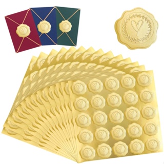 100pcs Gold Embossed Heart Pattern Envelope Sticker, Wax Seal Design Envelope  Sealing Decal For Party