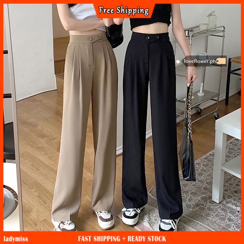 Ready Stock S-3XL Long Suit Pants Women High Waist Loose Wide Leg ...