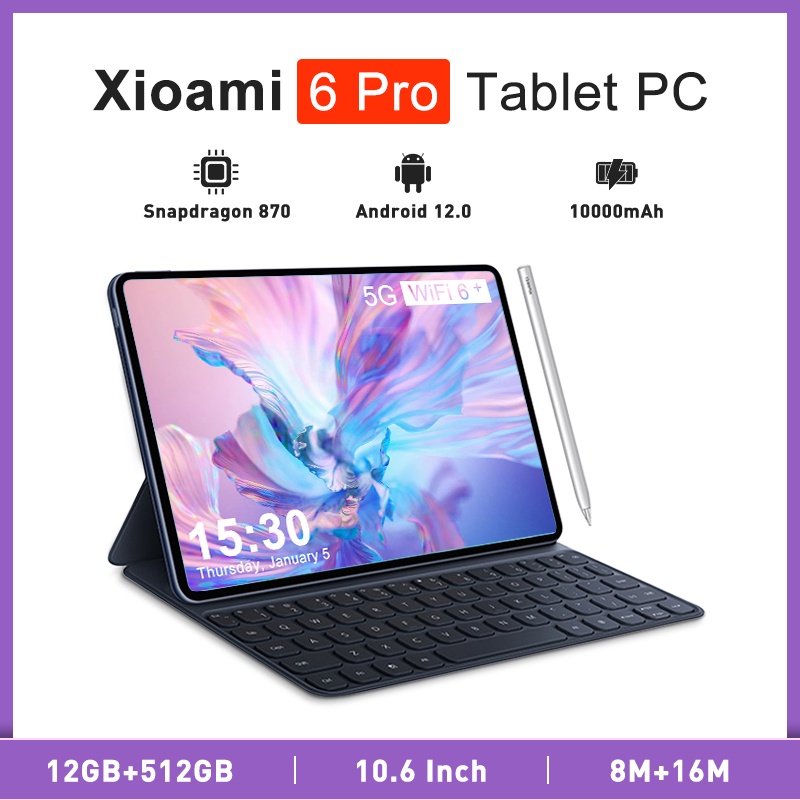 3 years warranty】2024 New Global Version Tablet Android 12.0 Pad 6 Pro 12GB+ 512GB Snapdragon 870 Tablets PC 5G Dual SIM Card or WIFI HD 4K Mi