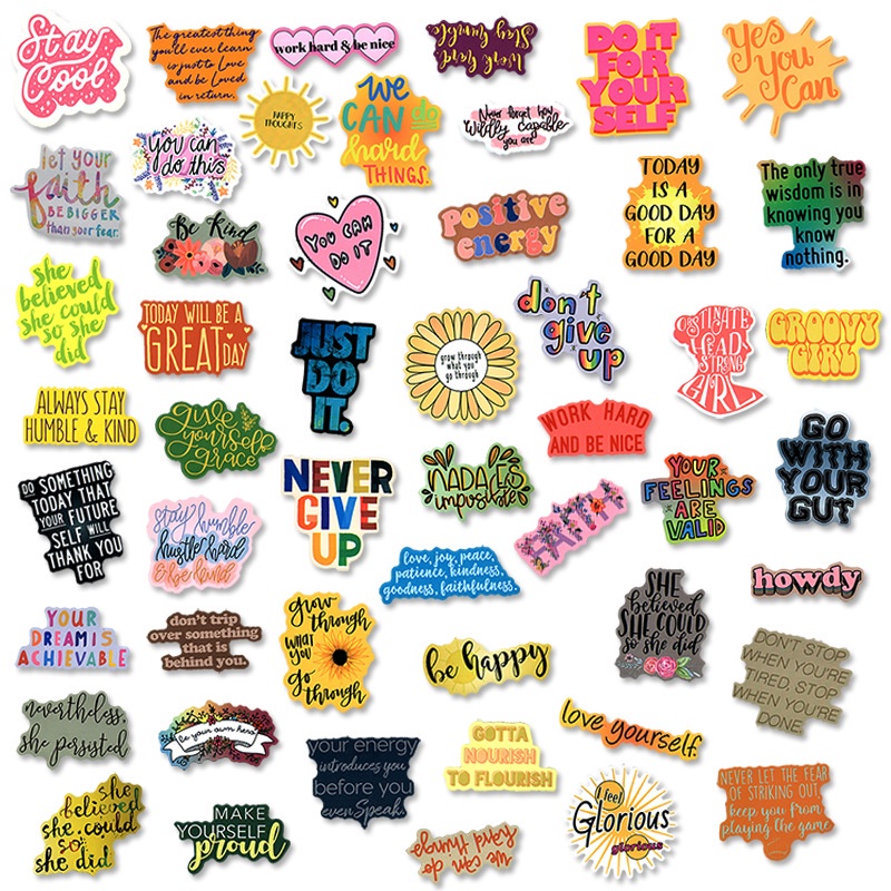 INSPIRATIONAL QUOTES 50 pcs Waterproof Non Repeating Stickers Pack ...