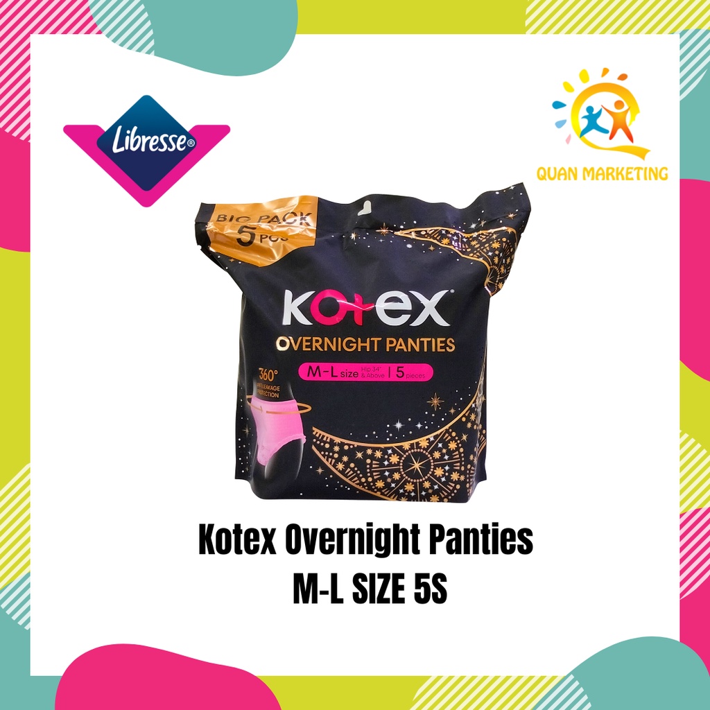 Kotex Overnight Panties M/L SIZE 5'S (1 packs x 5 pieces) Shopee